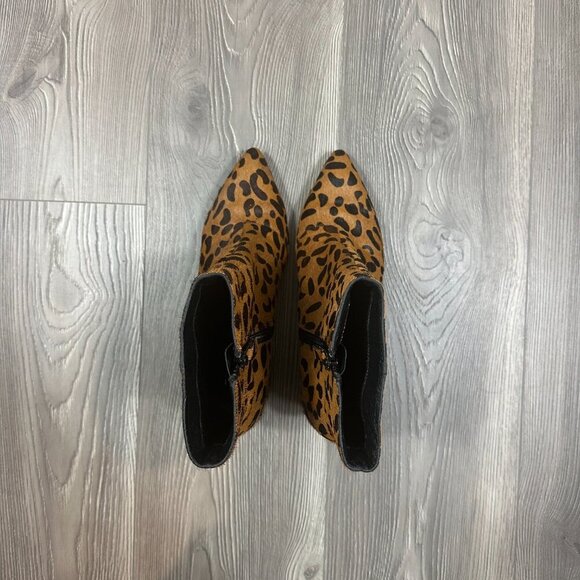 Topshop Leopard Faux Pony Hair Leopard Heeled Boots 8.5 Chic Statement - Picture 2 of 3
